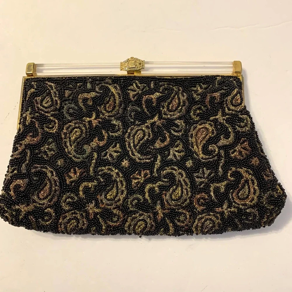 JOSEF Vintage 30's/40's Hand‎ Beaded Paisley Clutch